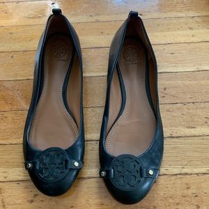 Tory Burch Black Mini Miller Leather Logo Flats